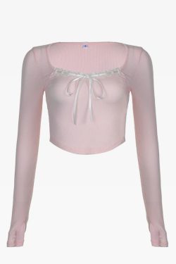 Pink Y2K Long Sleeve Top - Retro 90s Grunge, Summer Outfits, Club & Party Fashion