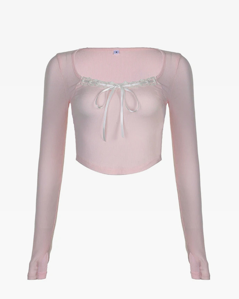 Pink Y2K Long Sleeve Top - Retro 90s Grunge, Summer Outfits, Club & Party Fashion