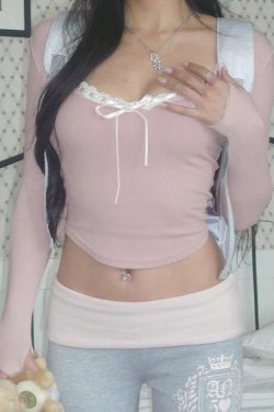 Pink Y2K Long Sleeve Top - Retro 90s Grunge, Summer Outfits, Club & Party Fashion