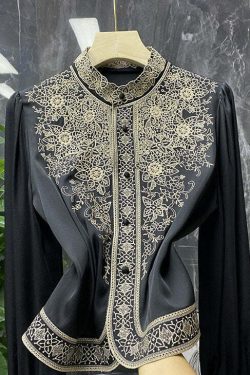 Plus Size Black Silk Embroidered Shirt - Y2K Grunge, 90s Fashion, Retro Summer Outfit