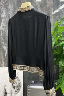 Plus Size Black Silk Embroidered Shirt - Y2K Grunge, 90s Fashion, Retro Summer Outfit