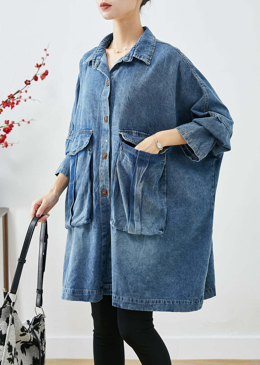 Plus Size Blue Y2K Denim Coat with Big Pockets - Retro 90s Grunge Summer & Fall Fashion