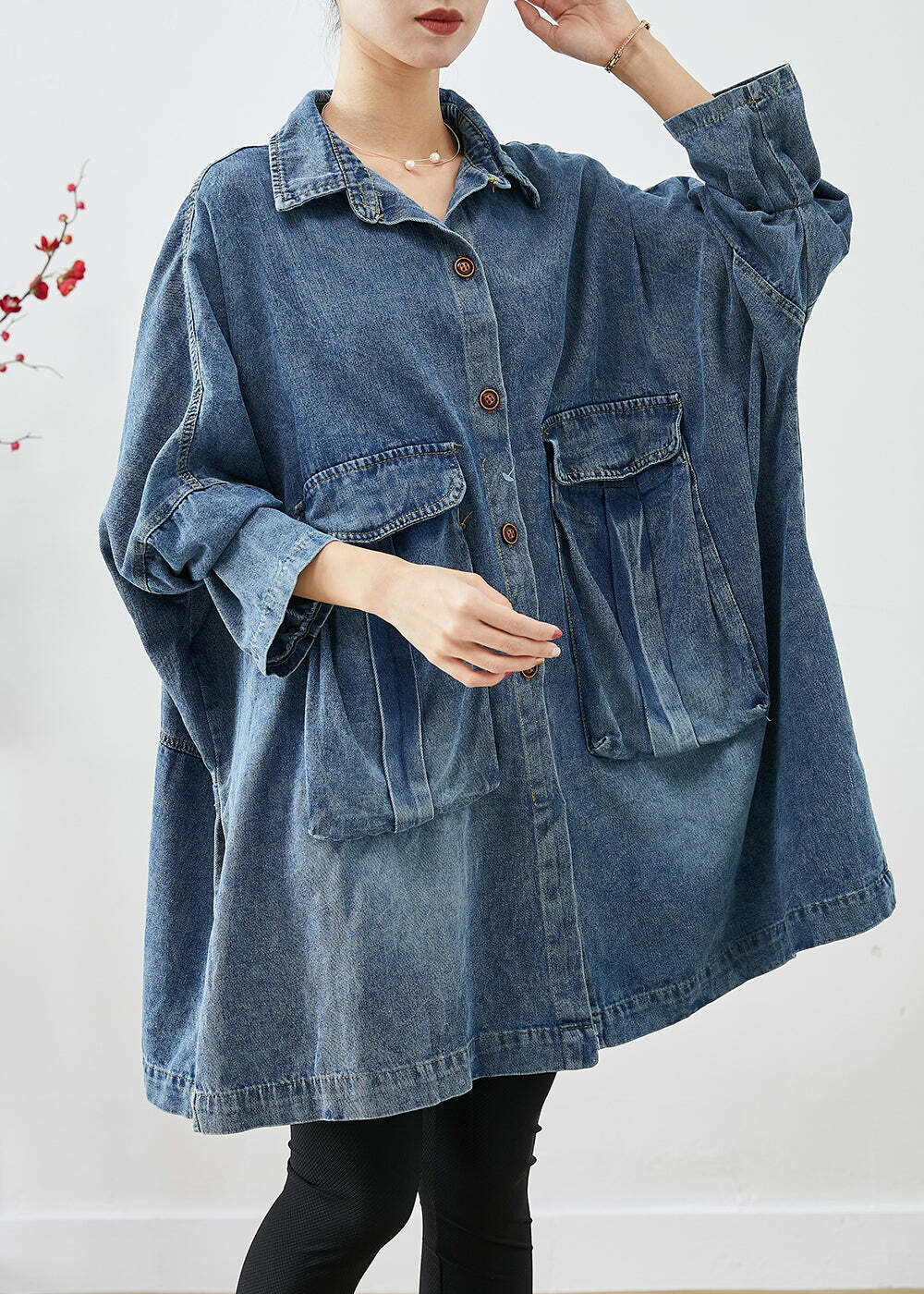 Plus Size Blue Y2K Denim Coat with Big Pockets - Retro 90s Grunge Summer & Fall Fashion