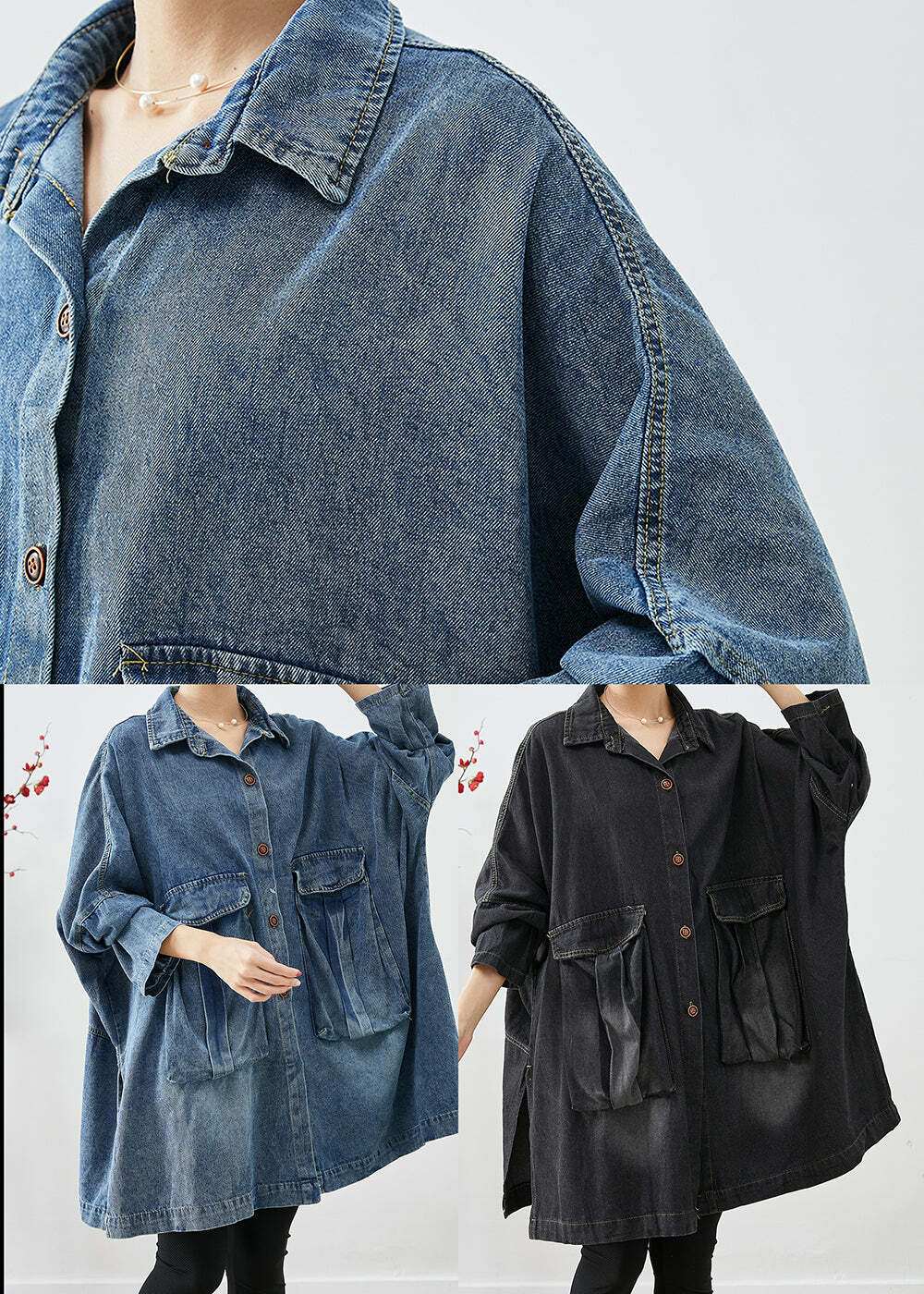 Plus Size Blue Y2K Denim Coat with Big Pockets - Retro 90s Grunge Summer & Fall Fashion