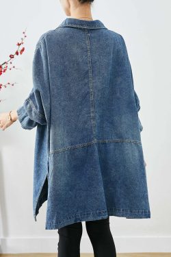 Plus Size Blue Y2K Denim Coat with Big Pockets - Retro 90s Grunge Summer & Fall Fashion