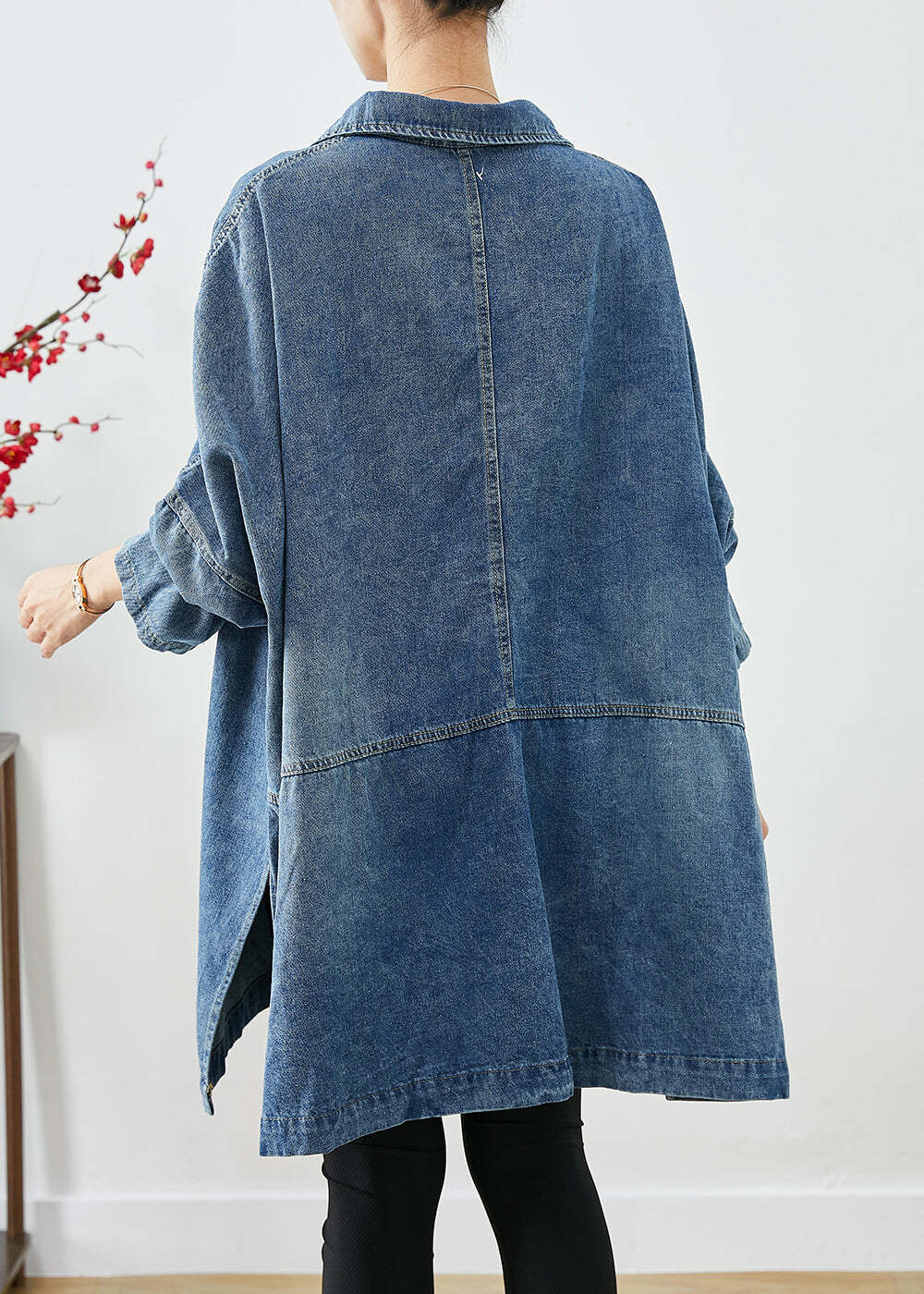 Plus Size Blue Y2K Denim Coat with Big Pockets - Retro 90s Grunge Summer & Fall Fashion