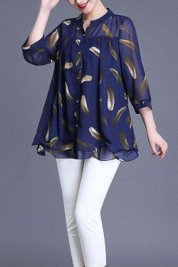 Plus Size Navy Print Chiffon Blouse - Y2K Summer, 90s Fashion, Grunge, Retro Style
