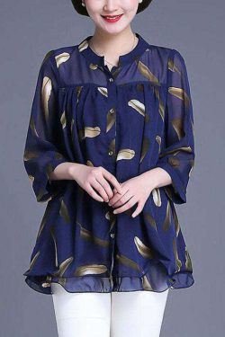 Plus Size Navy Print Chiffon Blouse - Y2K Summer, 90s Fashion, Grunge, Retro Style