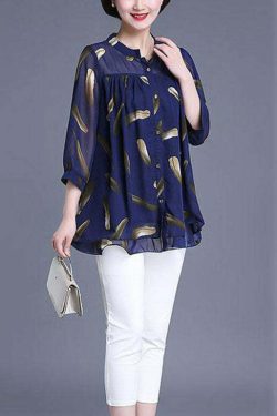 Plus Size Navy Print Chiffon Blouse - Y2K Summer, 90s Fashion, Grunge, Retro Style