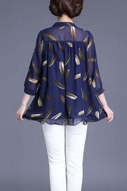 Plus Size Navy Print Chiffon Blouse - Y2K Summer, 90s Fashion, Grunge, Retro Style