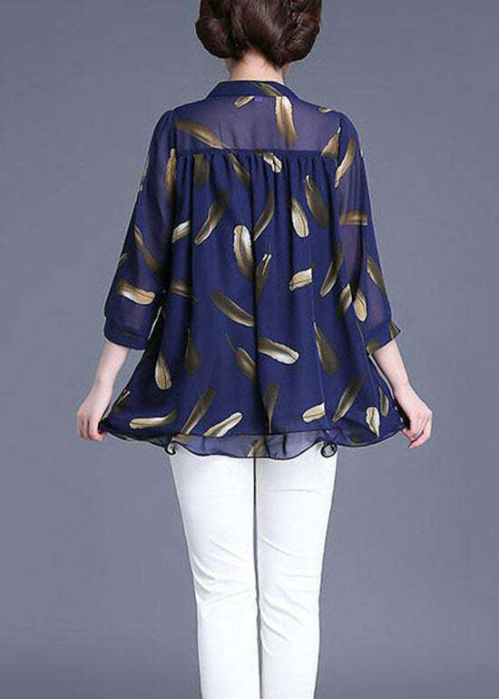 Plus Size Navy Print Chiffon Blouse - Y2K Summer, 90s Fashion, Grunge, Retro Style