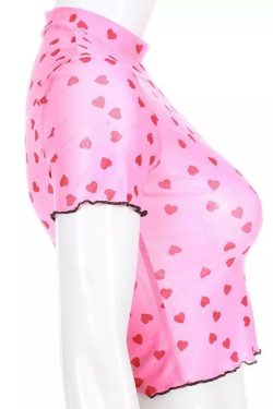 Polka Hearts Pink Crop Top - Y2K Summer, 90s Grunge, Retro Style, Y2K Party & Club Outfits