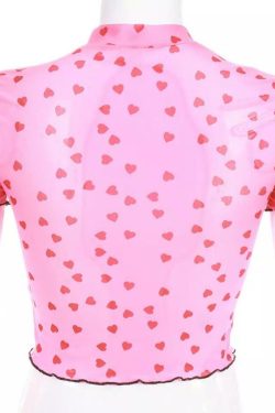 Polka Hearts Pink Crop Top - Y2K Summer, 90s Grunge, Retro Style, Y2K Party & Club Outfits