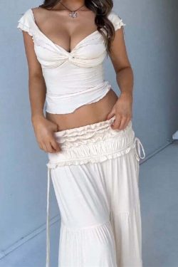 Pranavi Y2K Two Piece Maxi Skirt Set - 90s Grunge Summer Outfit, Retro Fashion, Pastel Goth