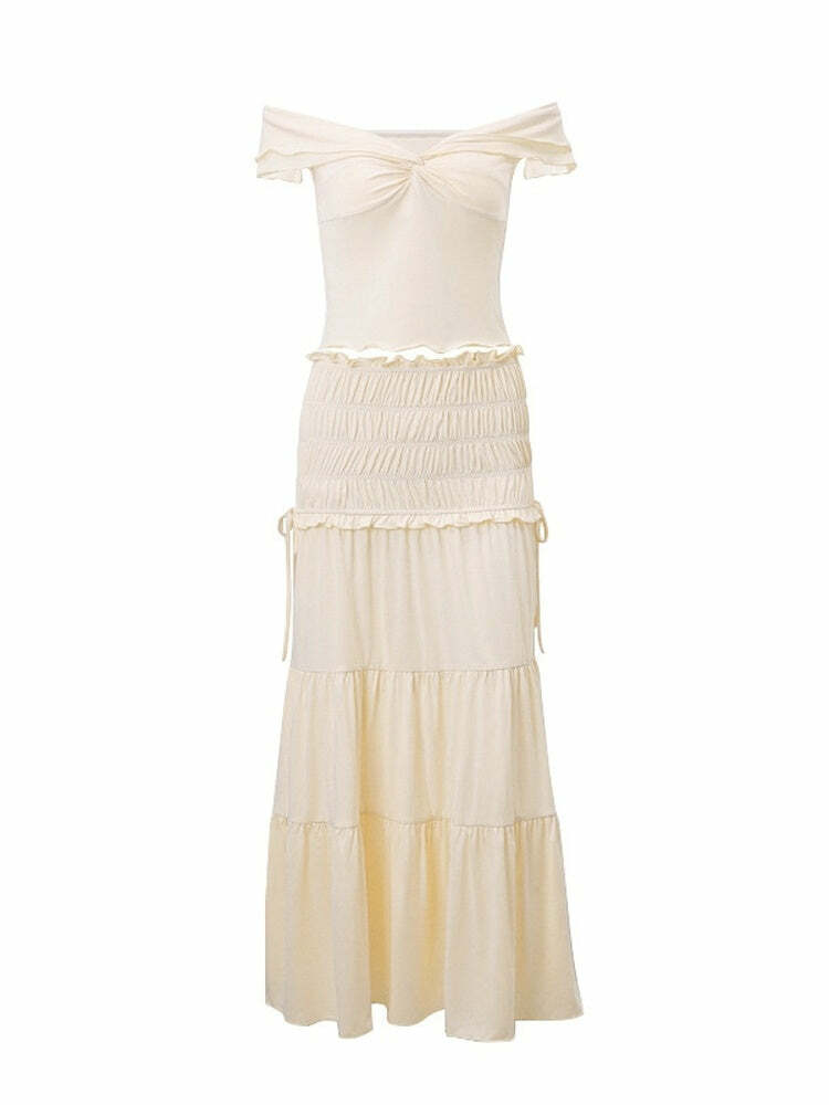 Pranavi Y2K Two Piece Maxi Skirt Set - 90s Grunge Summer Outfit, Retro Fashion, Pastel Goth