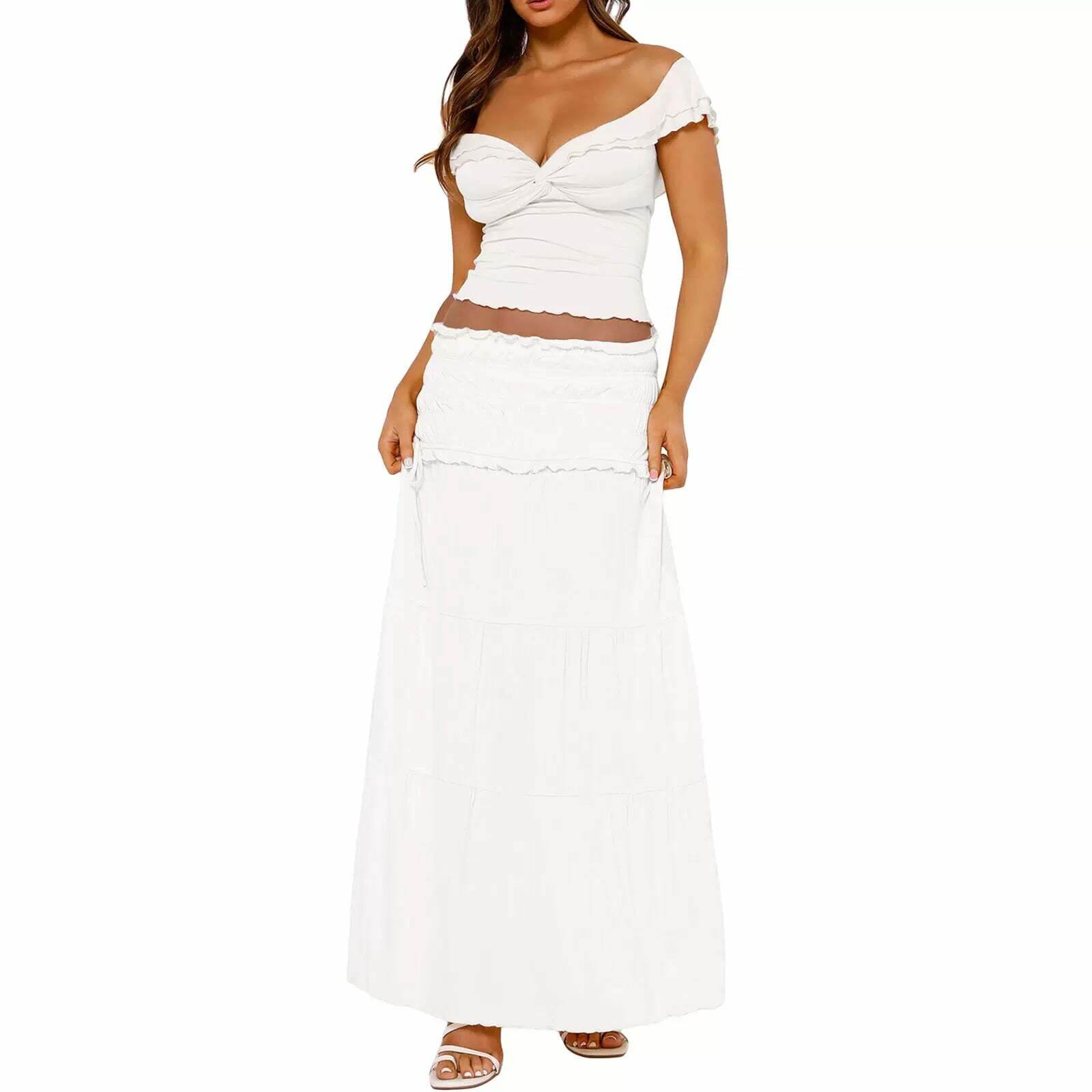 Pranavi Y2K Two Piece Maxi Skirt Set - 90s Grunge Summer Outfit, Retro Fashion, Pastel Goth