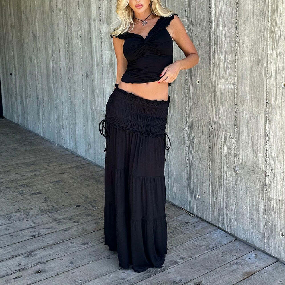 Pranavi Y2K Two Piece Maxi Skirt Set - 90s Grunge Summer Outfit, Retro Fashion, Pastel Goth