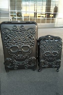 Premium Gothic Sugar Skull Suitcase - Y2K Grunge, 90s Retro, Pastel Goth, Y2K Party Outfit Essential