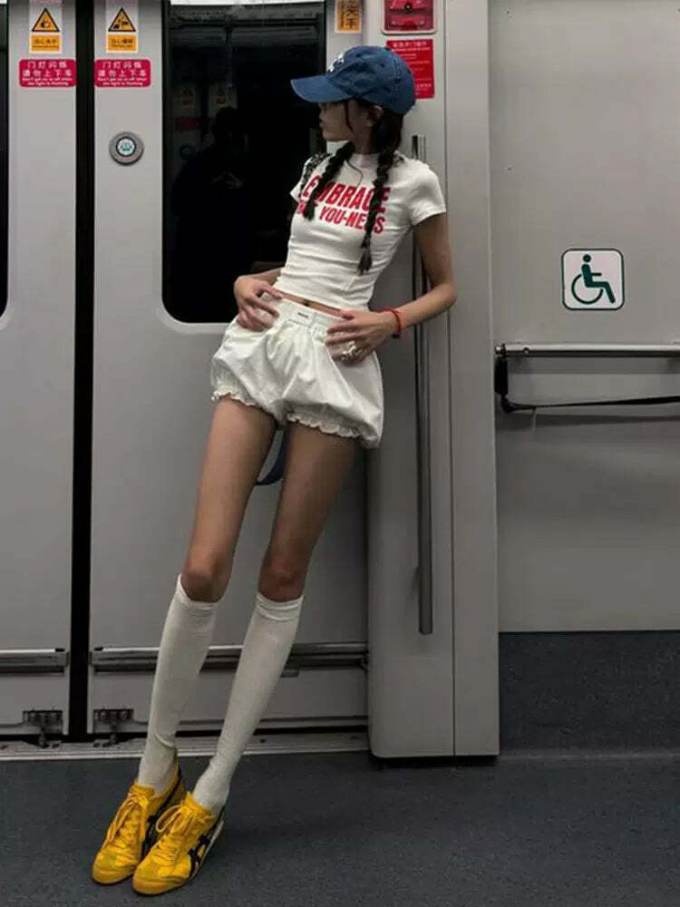 Prestyn Casual Shorts - Y2K Summer Grunge Outfit, 90s Fashion, Retro Style, Y2K Club & Party Look