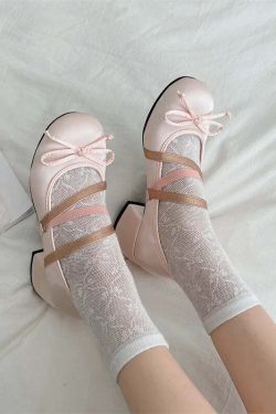 Pretty Dollette Ballet Pink Shoes - Y2K Summer, 90s Fashion, Grunge, Retro, Pastel Goth, Y2K Pop