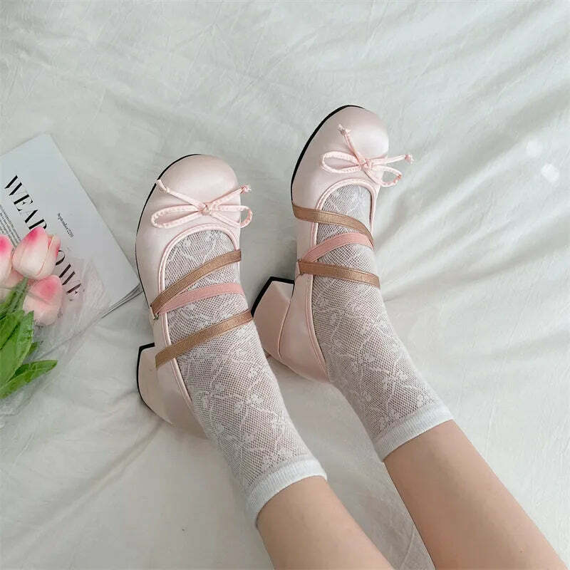 Pretty Dollette Ballet Pink Shoes - Y2K Summer, 90s Fashion, Grunge, Retro, Pastel Goth, Y2K Pop