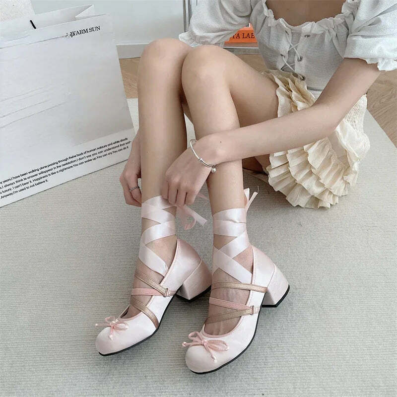 Pretty Dollette Ballet Pink Shoes - Y2K Summer, 90s Fashion, Grunge, Retro, Pastel Goth, Y2K Pop