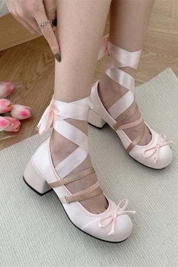 Pretty Dollette Ballet Pink Shoes - Y2K Summer, 90s Fashion, Grunge, Retro, Pastel Goth, Y2K Pop
