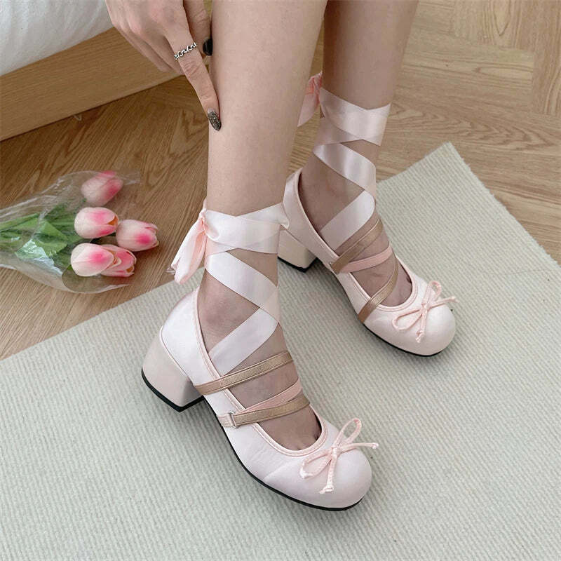 Pretty Dollette Ballet Pink Shoes - Y2K Summer, 90s Fashion, Grunge, Retro, Pastel Goth, Y2K Pop