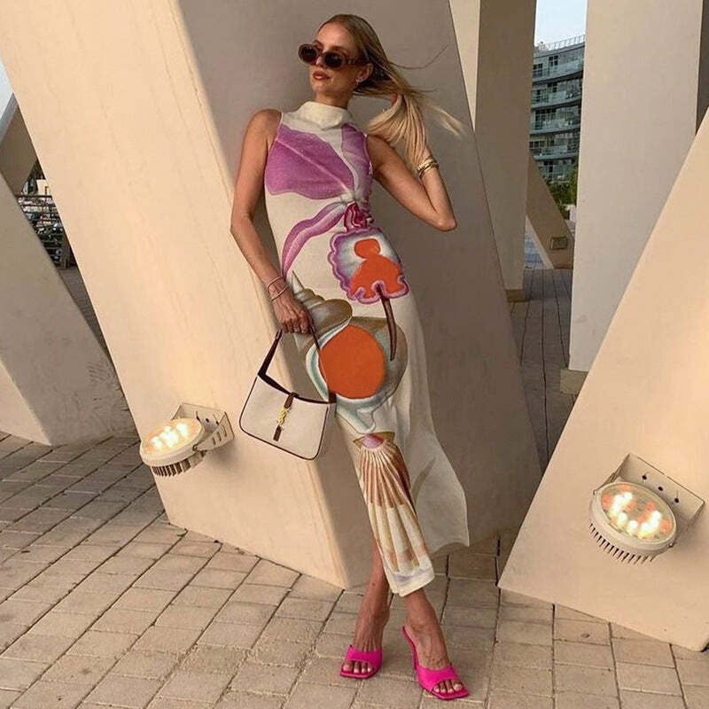 Promyse Printed Maxi Dress - Y2K Summer, 90s Grunge, Retro Style, Y2K Party & Club Outfits