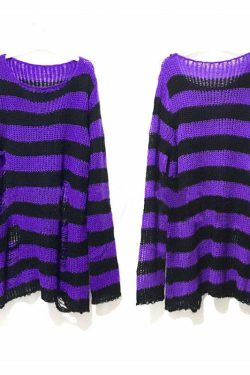 Purple Black Gothic Striped Sweater - Y2K Grunge, 90s Fashion, Retro Style, Pastel Goth Outfit