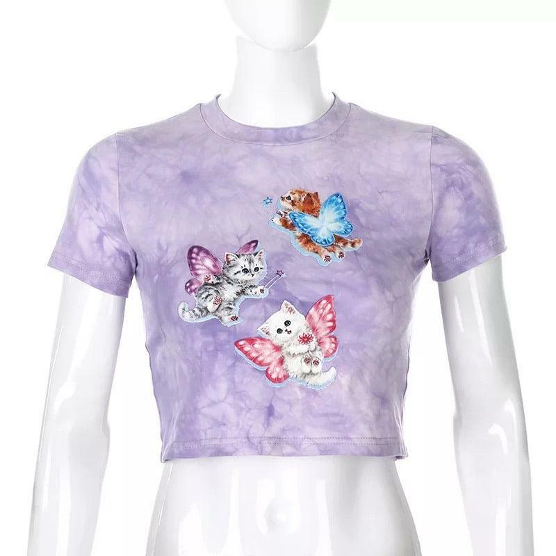 Purple Cat Crop Top - Y2K Summer, 90s Grunge, Retro Style, Y2K Party & Club Outfits