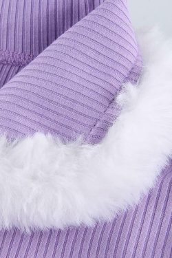 Purple Fur Crop Top - Y2K Summer, 90s Grunge, Retro Style, Y2K Party, Y2K Popstar,