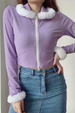Purple Fur Crop Top - Y2K Summer, 90s Grunge, Retro Style, Y2K Party, Y2K Popstar,