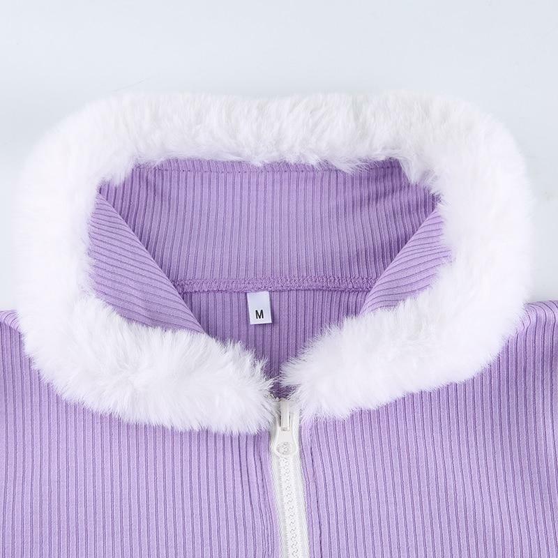 Purple Fur Crop Top - Y2K Summer, 90s Grunge, Retro Style, Y2K Party, Y2K Popstar,