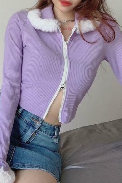 Purple Fur Crop Top - Y2K Summer, 90s Grunge, Retro Style, Y2K Party, Y2K Popstar,