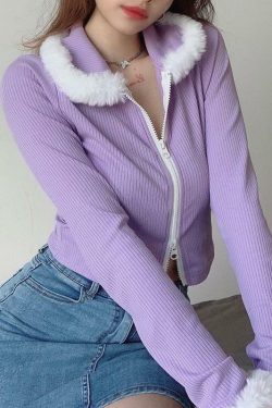 Purple Fur Crop Top - Y2K Summer, 90s Grunge, Retro Style, Y2K Party, Y2K Popstar,