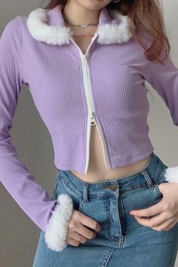 Purple Fur Crop Top - Y2K Summer, 90s Grunge, Retro Style, Y2K Party, Y2K Popstar,