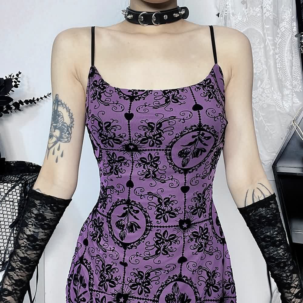 Purple Gothic Cami Mini Dress - Y2K Summer Grunge Outfit, 90s Fashion, Retro Style