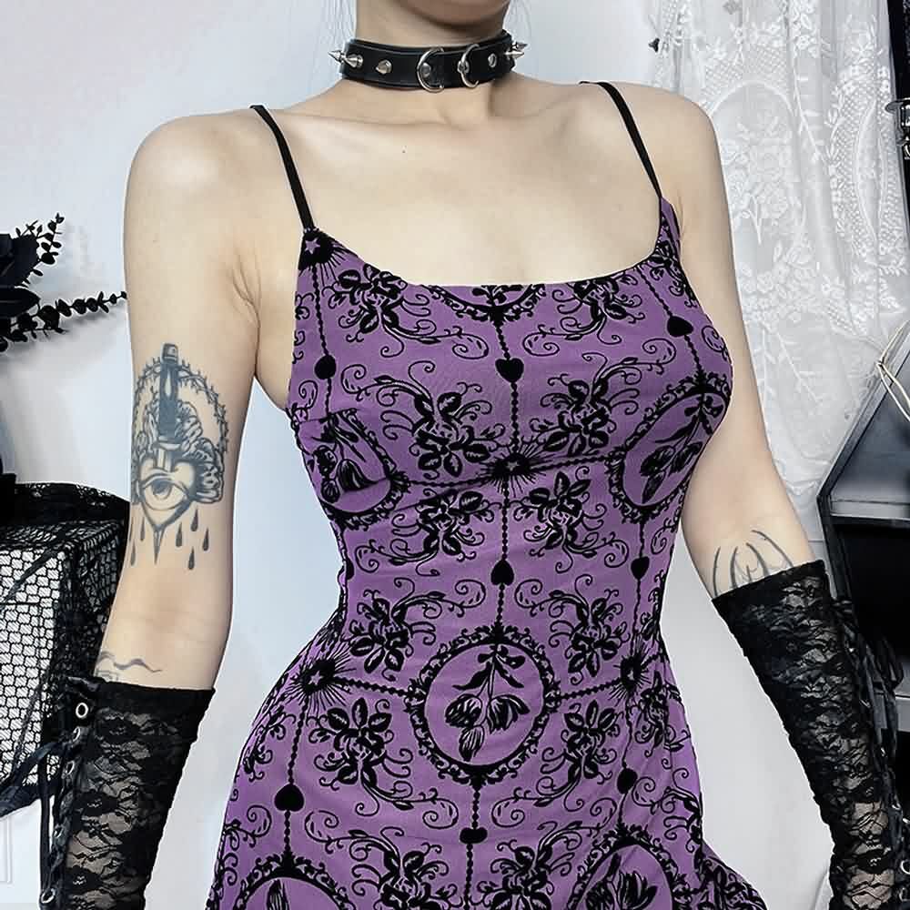 Purple Gothic Cami Mini Dress - Y2K Summer Grunge Outfit, 90s Fashion, Retro Style
