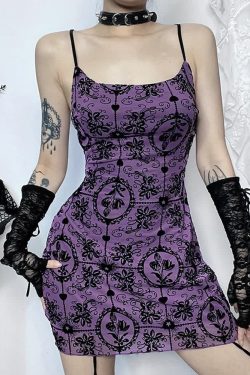 Purple Gothic Cami Mini Dress - Y2K Summer Grunge Outfit, 90s Fashion, Retro Style