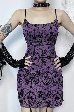 Purple Gothic Cami Mini Dress - Y2K Summer Grunge Outfit, 90s Fashion, Retro Style