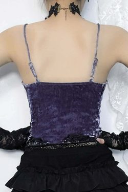 Purple Gothic Lace Trim Velvet Cami Top - Y2K Grunge, 90s Fashion, Retro Summer Outfit