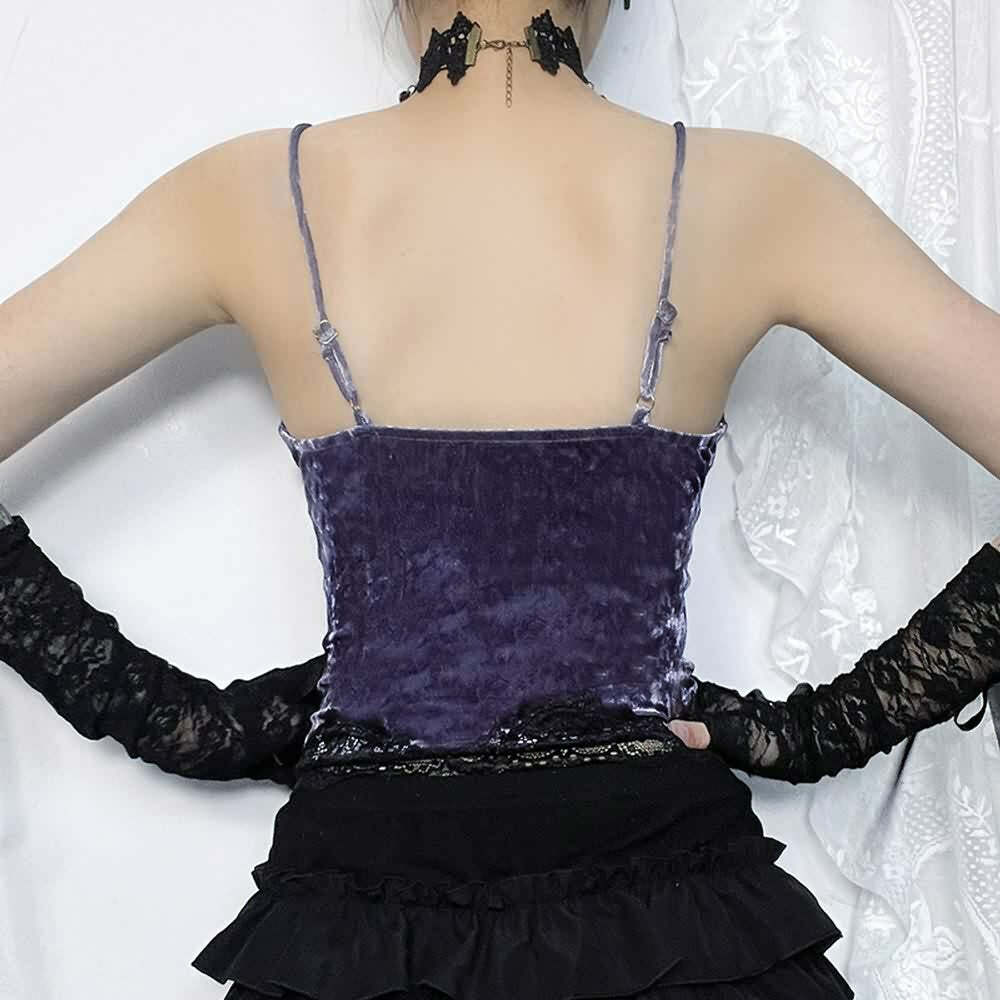 Purple Gothic Lace Trim Velvet Cami Top - Y2K Grunge, 90s Fashion, Retro Summer Outfit