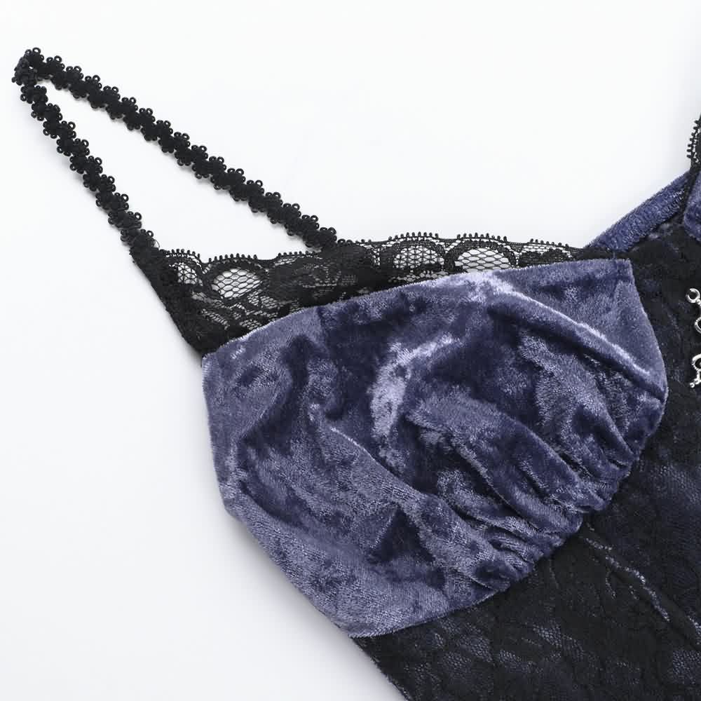 Purple Gothic Lace Velvet Bustier Top - Y2K Grunge, 90s Fashion, Retro Summer Party Outfit