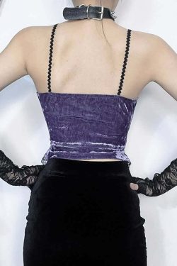 Purple Gothic Lace Velvet Bustier Top - Y2K Grunge, 90s Fashion, Retro Summer Party Outfit