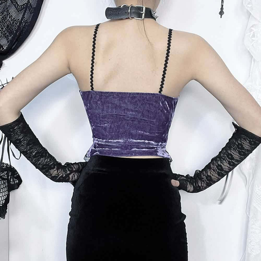 Purple Gothic Lace Velvet Bustier Top - Y2K Grunge, 90s Fashion, Retro Summer Party Outfit