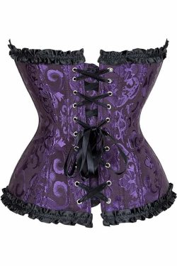 Purple Gothic Ruffle Trim Hourglass Overbust Corset - Y2K Grunge, 90s Fashion, Retro Style
