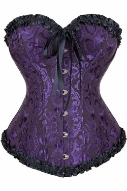 Purple Gothic Ruffle Trim Hourglass Overbust Corset - Y2K Grunge, 90s Fashion, Retro Style