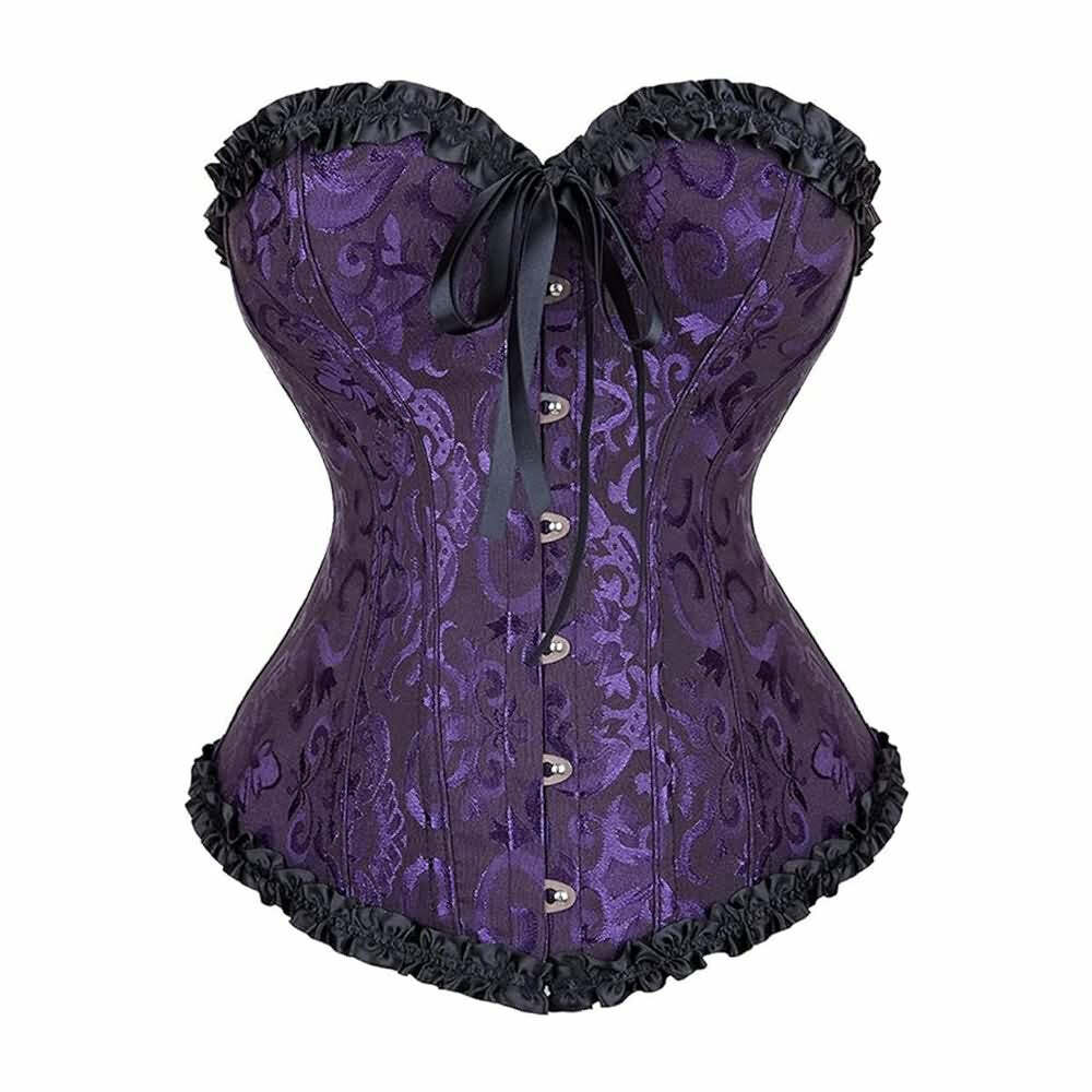 Purple Gothic Ruffle Trim Hourglass Overbust Corset - Y2K Grunge, 90s Fashion, Retro Style