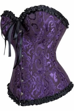 Purple Gothic Ruffle Trim Hourglass Overbust Corset - Y2K Grunge, 90s Fashion, Retro Style